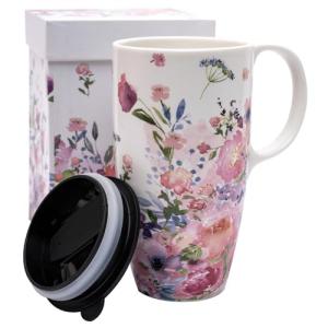 Ceramic Travel Mug with Flower Design 17oz