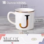 Miicol Ceramic Coffee Mug 16 oz, Monogram Coffee Cup, Golden Initial Tea Mug, Personalized Tea Cup, Unique Gift, Large Mug for Home, Office, Letter J