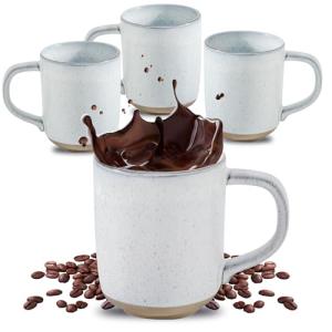 Hasense Coffee Mugs, 12 OZ Coffee Cups Ceramic Set of 4 with Handle and Speckled Patterns for Man Woman, Vintage Stoneware Porcelain Coffee Cups Set for Tea, Cocoa, Milk, Latte and Cappuccino - White