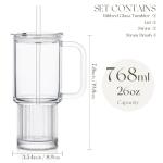 KEMORELA 26oz Ribbed Glass Mug with Handle and Lid – Large Clear Tumbler for Iced Coffee, Tea, Smoothies & Hot Drinks, Reusable Glass Cup with Straw, Dishwasher Safe, Travel Friendly
