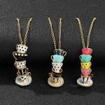 COLORFUL BLING Funny Stacked Enamel Teacup Necklace 3D Coffee Cup Teapot Pendant Necklace Elegant Teacup Long Sweater Necklace for Women-Black