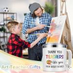 Lifecapido Art Teacher Gifts, Thank You Teachers Like You Paint Bright Futures 14oz Insulated Coffee Mug with Keychain, Art Teacher Appreciation Gifts, White
