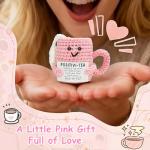 Cute Birthday Gifts for Women, Positive Handmade Crochet Pink Tea Cup Desk Decor–Tea Lovers Funny Unique Emotional Small Gift for Best Friends Girlfriend Wife Mom Coworkers Thank You Valentines Day