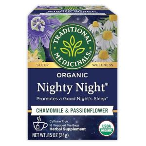 Traditional Medicinals Organic, Nighty Night Tea, Chamomile & Passionflower - Herbal Sleep Aid Teas - Kosher, Non-GMO, Caffeine-Free, Compostable - 16 Tea Bags