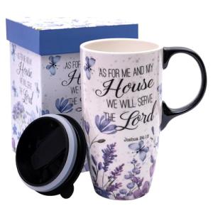 Topadorn 17 oz Ceramic Travel Mug with Spill Proof Lid & Handle, Microwave Dishwasher Safe Coffee Cup, Gift for Men and Women, Lavender
