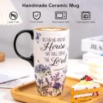 Topadorn 17 oz Ceramic Travel Mug with Spill Proof Lid & Handle, Microwave Dishwasher Safe Coffee Cup, Gift for Men and Women, Lavender