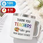 Lifecapido Art Teacher Gifts, Thank You Teachers Like You Paint Bright Futures 14oz Insulated Coffee Mug with Keychain, Art Teacher Appreciation Gifts, White
