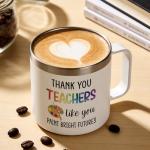 Lifecapido Art Teacher Gifts, Thank You Teachers Like You Paint Bright Futures 14oz Insulated Coffee Mug with Keychain, Art Teacher Appreciation Gifts, White