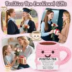 Cute Birthday Gifts for Women, Positive Handmade Crochet Pink Tea Cup Desk Decor–Tea Lovers Funny Unique Emotional Small Gift for Best Friends Girlfriend Wife Mom Coworkers Thank You Valentines Day