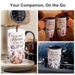 Topadorn 17 oz Ceramic Travel Mug with Spill Proof Lid & Handle, Microwave Dishwasher Safe Coffee Cup, Gift for Men and Women, Lavender