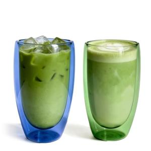 ELEMENT LABS Colored Double Wall Coffee Cups Set of 2 15oz Insulated Borosilicate Glass Mug for Coffee, Tea, Matcha & Holiday Drinks - Nature Inspired Ocean&Botanic Collection