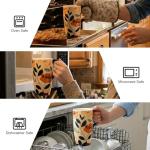 Topadorn Coffee Ceramic Mug Porcelain Latte Tea Cup With Lid in Gift Box 17oz., Leaves & Flowers.