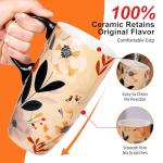 Topadorn Coffee Ceramic Mug Porcelain Latte Tea Cup With Lid in Gift Box 17oz., Leaves & Flowers.