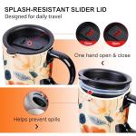 Topadorn Coffee Ceramic Mug Porcelain Latte Tea Cup With Lid in Gift Box 17oz., Leaves & Flowers.