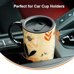 Topadorn Coffee Ceramic Mug Porcelain Latte Tea Cup With Lid in Gift Box 17oz., Leaves & Flowers.