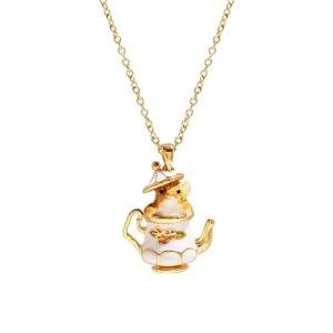 CEAeis Mouse In Teapot Necklace And Earrings Set, Handmade Enameled Chipmunk Earrings, Cartoon Teacup Earrings for Women (Necklace)