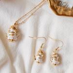 CEAeis Mouse In Teapot Necklace And Earrings Set, Handmade Enameled Chipmunk Earrings, Cartoon Teacup Earrings for Women (Necklace)