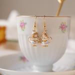 CEAeis Mouse In Teapot Necklace And Earrings Set, Handmade Enameled Chipmunk Earrings, Cartoon Teacup Earrings for Women (Necklace)