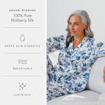 Fishers Finery Women's 100% Mulberry Silk Long Pajama Set with Gift Box (Tea Cup, M)