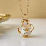 CEAeis Mouse In Teapot Necklace And Earrings Set, Handmade Enameled Chipmunk Earrings, Cartoon Teacup Earrings for Women (Necklace)