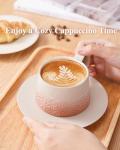 ZENS 7.3 Ounce Cappuccino Cups Set of 2, Artistic Embossed Cappuccino Mug with Saucers, Ceramic Coffee Cups for Double Espresso, Au Lait, Latte or Tea, Coffee Lovers Gifts, Pale Pink
