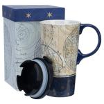 Topadorn Ceramic Travel Mug and Coffee Cup 17 oz. with Handle and Color Box,Starstruck