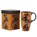 Topadorn Coffee Ceramic Mug Porcelain Latte Tea Cup With Lid in Gift Box 17oz.Young Lady