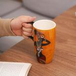 Topadorn Coffee Ceramic Mug Porcelain Latte Tea Cup With Lid in Gift Box 17oz.Young Lady