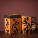 Topadorn Coffee Ceramic Mug Porcelain Latte Tea Cup With Lid in Gift Box 17oz.Young Lady