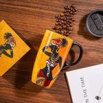 Topadorn Coffee Ceramic Mug Porcelain Latte Tea Cup With Lid in Gift Box 17oz.Young Lady