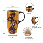 Topadorn Coffee Ceramic Mug Porcelain Latte Tea Cup With Lid in Gift Box 17oz.Young Lady