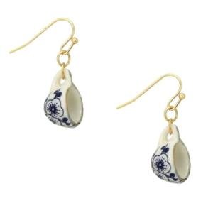 Zad Vintage Blue Flower Porcelain Teacup Drop Earrings, Multi-Color Ceramic Jewelry for Women