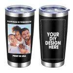 Personalized Custom Tumbler 20oz Stainless Steel Coffee Cup with Lid & Straw Double Wall Insulated Tumbler with Colorful Text Logo Photo