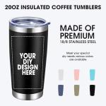 Personalized Custom Tumbler 20oz Stainless Steel Coffee Cup with Lid & Straw Double Wall Insulated Tumbler with Colorful Text Logo Photo