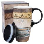 Topadorn 17 oz Ceramic Travel Mug with Handle