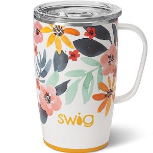 Swig Life 18oz Travel Mug, Insulated Tumbler with Handle and Lid, Cup Holder Friendly, Dishwasher Safe, Stainless Steel, Travel Coffee Cup (Honey Meadow)