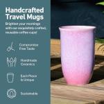 NOVA CERAMICS Coffee Travel Mug – Cup Holder Friendly Travel Mug– Microwave & Dishwasher Safe White & Purple Tumbler - Coffee Mug Fits In Cup Holder – 12oz – Astral Bloom