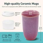 NOVA CERAMICS Coffee Travel Mug – Cup Holder Friendly Travel Mug– Microwave & Dishwasher Safe White & Purple Tumbler - Coffee Mug Fits In Cup Holder – 12oz – Astral Bloom