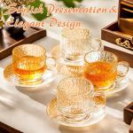 Atarvana 6 Pack Glass Tea Cups and Saucers Set with Spoons, Glazeal Stackable 5.41oz/160ml Heat-Resistant Espresso Cups, Transparent Tea Glass for Cappuccino, Latte, Cafe and Home Kitchen Use