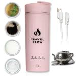 TRAVEL BREW Portable Travel Kettle with Tea Infuser- Mini Electric Kettle with 4 Temperature Settings, with Auto Shut-Off & Boil Dry Protection (Pink)