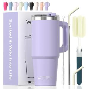 30 oz Tumbler with Handle,Tumbler with Lid and Straw,Double Wall Insulated Cup Stainless Steel Travel Mug(Cold for 34 Hours),Water Bottle for Iced Tea,Coffee,Cold Beverages(Purple)