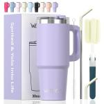 30 oz Tumbler with Handle,Tumbler with Lid and Straw,Double Wall Insulated Cup Stainless Steel Travel Mug(Cold for 34 Hours),Water Bottle for Iced Tea,Coffee,Cold Beverages(Purple)