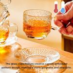 Atarvana 6 Pack Glass Tea Cups and Saucers Set with Spoons, Glazeal Stackable 5.41oz/160ml Heat-Resistant Espresso Cups, Transparent Tea Glass for Cappuccino, Latte, Cafe and Home Kitchen Use