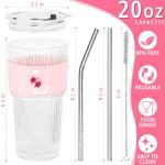 AiHeart Initial Glass Cup with Straw and Lid,20oz Ribbed Glass Tumbler,Ice Tea Coffee Matcha Tumbler, Monogrammed Gifts for Sister Girlfriend Aunt,Unique Birthday Gifts,Personalized Mother Day Gift-L