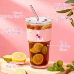 AiHeart Initial Glass Cup with Straw and Lid,20oz Ribbed Glass Tumbler,Ice Tea Coffee Matcha Tumbler, Monogrammed Gifts for Sister Girlfriend Aunt,Unique Birthday Gifts,Personalized Mother Day Gift-L