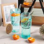 ANOTION Colored Glass Cups with Lids and Straws - 24oz Travel Coffee Mug Wide Mouth Mason Jar Iced Coffee Cup Smoothie Cup Glass Tumbler Tea Cup Clear Cute Water Cups Colorful Drinking Glasses