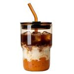 Luxfuel 16 oz Glass Tumbler with Lid & Straw, Reusable Iced Coffee Cup & Smoothie Cup, Leak-Proof Borosilicate Glass for Coffee, Iced Tea, Water – 1 Pack, Ideal for Office, Home & Travel, Amber
