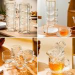 Atarvana 6 Pack Glass Tea Cups and Saucers Set with Spoons, Glazeal Stackable 5.41oz/160ml Heat-Resistant Espresso Cups, Transparent Tea Glass for Cappuccino, Latte, Cafe and Home Kitchen Use