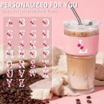 AiHeart Initial Glass Cup with Straw and Lid,20oz Ribbed Glass Tumbler,Ice Tea Coffee Matcha Tumbler, Monogrammed Gifts for Sister Girlfriend Aunt,Unique Birthday Gifts,Personalized Mother Day Gift-L
