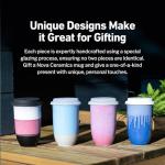 NOVA CERAMICS Coffee Travel Mug – Cup Holder Friendly Travel Mug– Microwave & Dishwasher Safe White & Purple Tumbler - Coffee Mug Fits In Cup Holder – 12oz – Astral Bloom